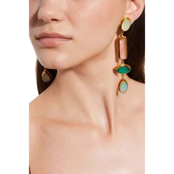 Sylvia Toledano Cascade Earrings Onyx Quartz Chalcedony 22k Gold Plated Bras$365 - Picture 1 of 16